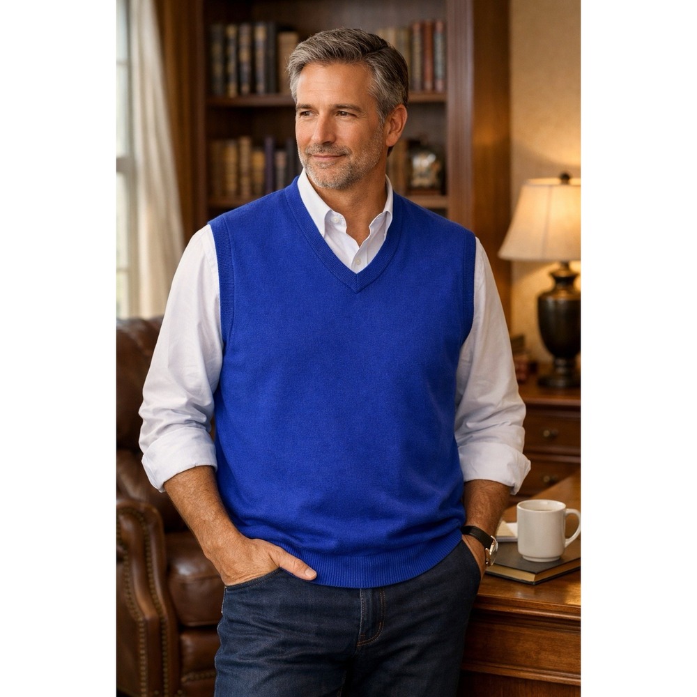 Turnbury Extra Fine Merino Wool Sweater Vest Royal Blue Men's Size X-Large XL
